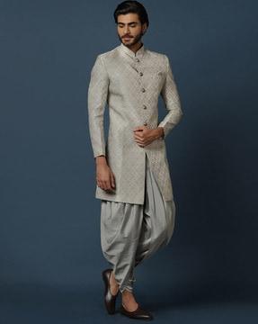 men floral woven regular fit sherwani