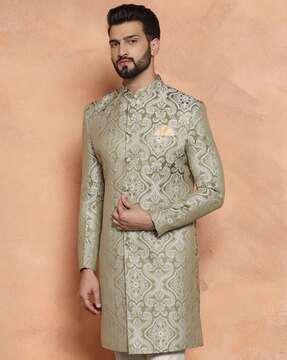 men floral woven regular fit sherwani