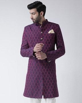 men floral woven regular fit sherwani