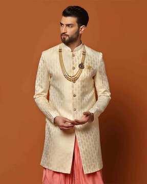 men floral woven regular fit sherwani