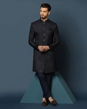 men floral woven regular fit sherwani