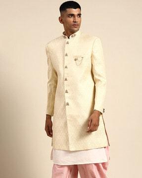 men floral woven regular fit sherwani