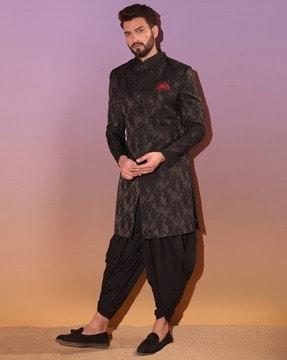 men floral woven regular fit sherwani