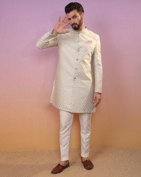 men floral woven regular fit sherwani