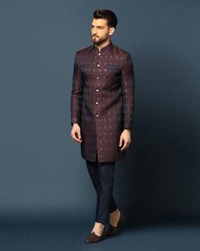 men floral woven regular fit sherwani