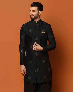 men floral woven regular fit sherwani