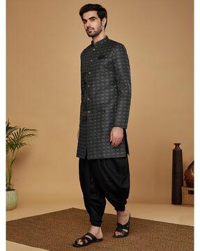 men floral woven regular fit sherwani