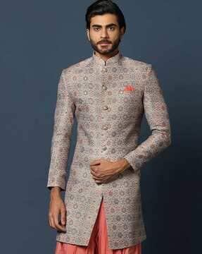 men floral woven regular fit sherwani