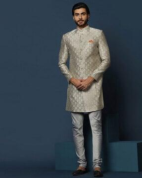 men floral woven regular fit sherwani