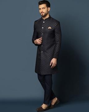 men floral woven regular fit sherwani