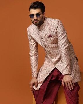 men floral woven regular fit sherwani