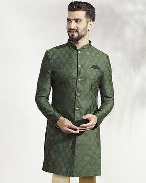 men floral woven regular fit sherwani