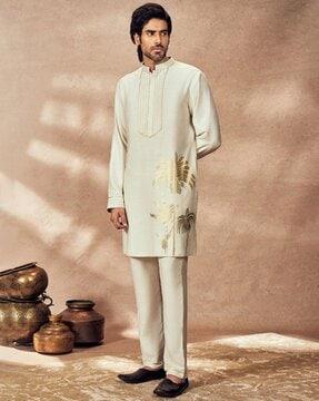 men foil print relaxed fit long kurta