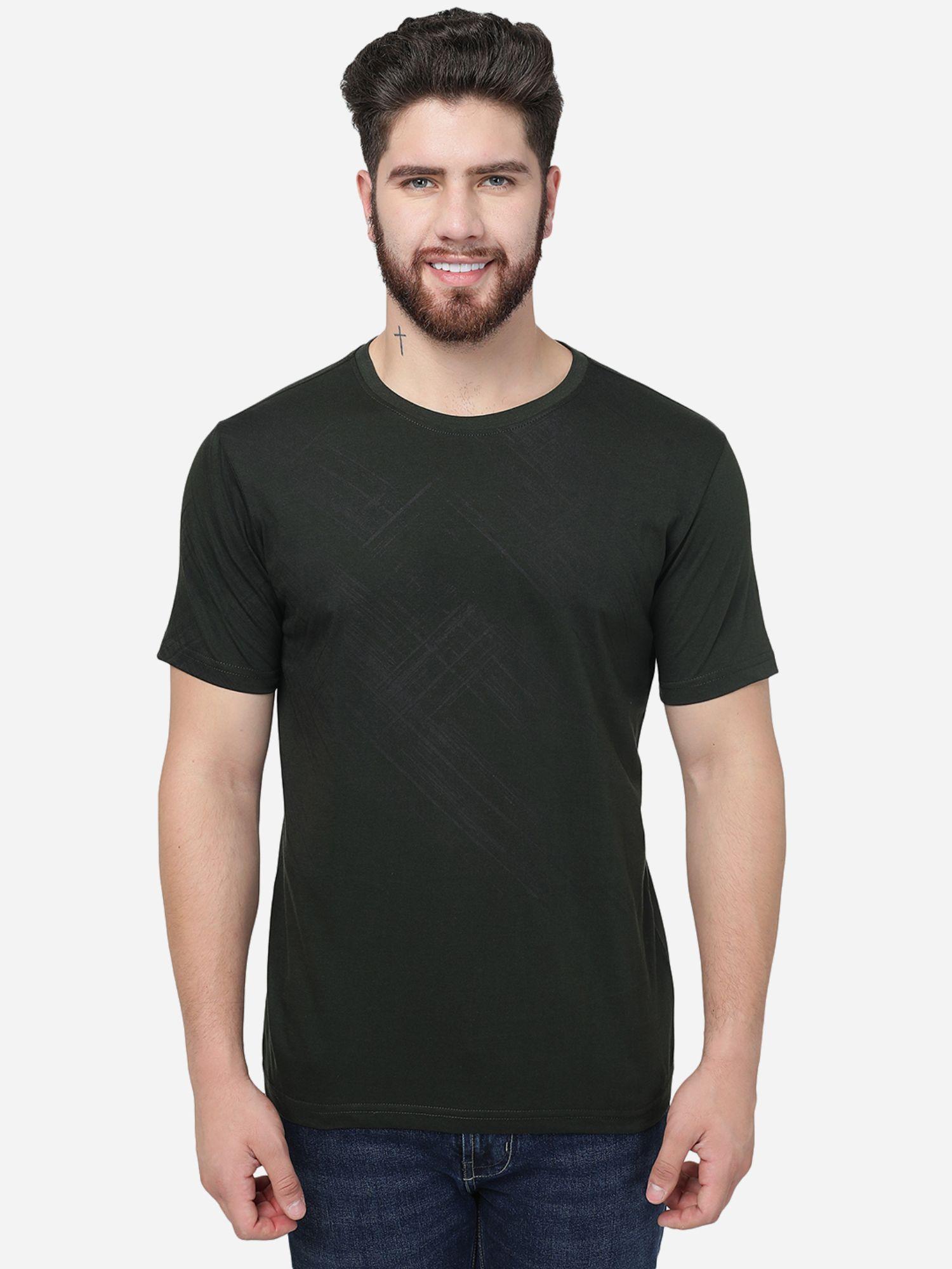 men forest green printed slim fit t shirt