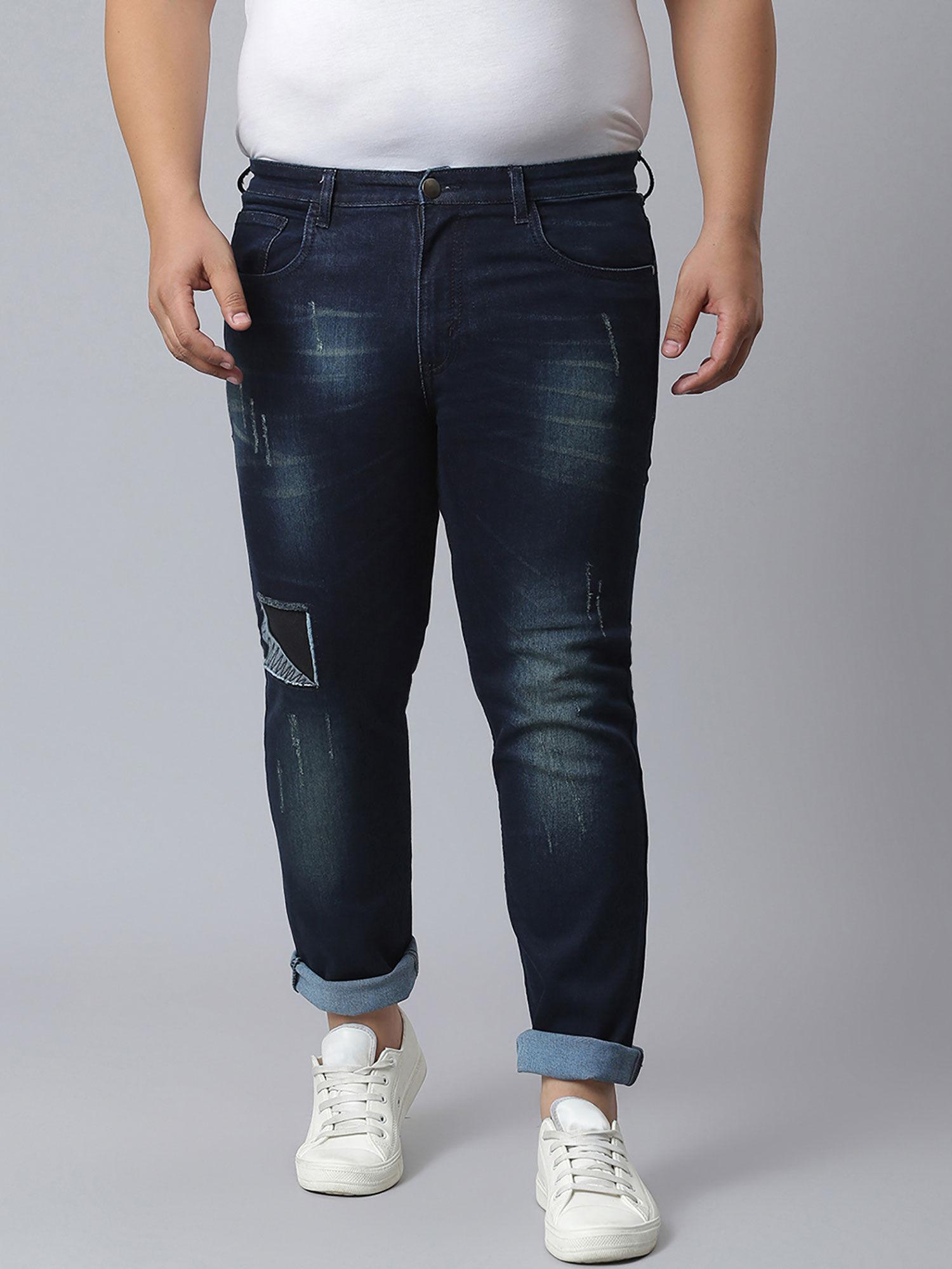 men front patch stylish casual denim jeans