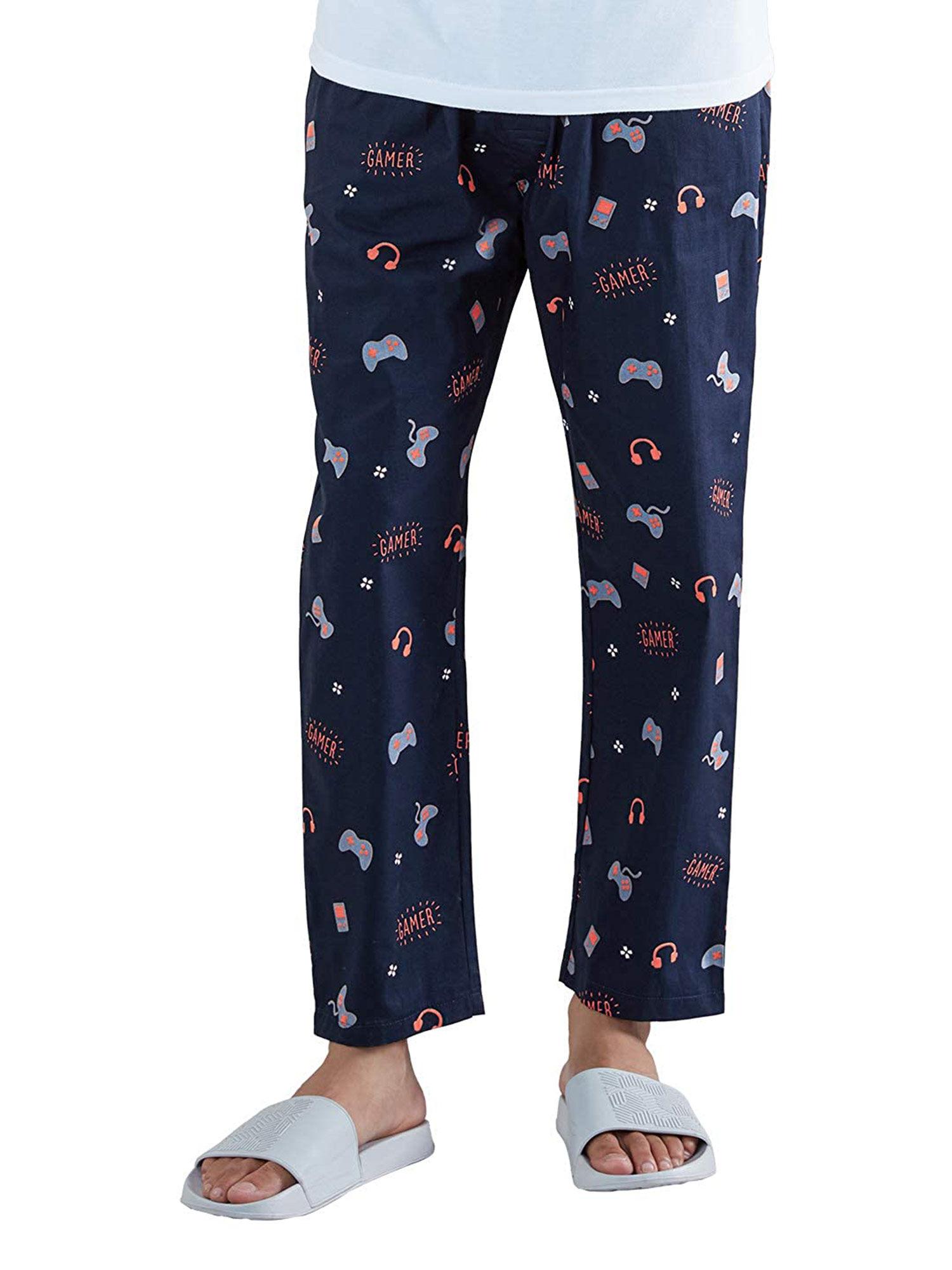 men gamer pattern navy blue pyjamas navy blue