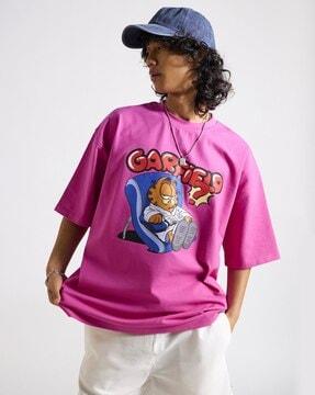 men garfield grampy print oversized crew-neck t-shirt