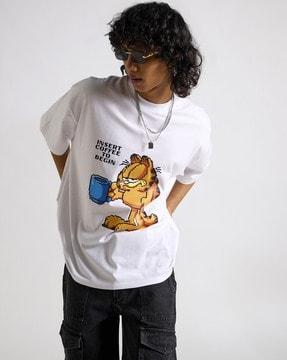 men garfield insert coffee to begin print oversized crew-neck t-shirt