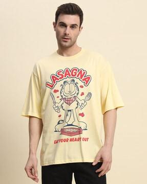 men garfield print oversized crew-neck t-shirt