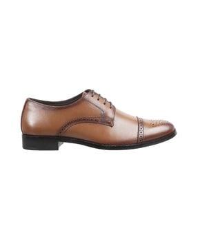 men genuine leather cap-toe brogues