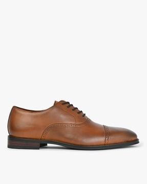 men genuine leather cap-toe oxford shoes