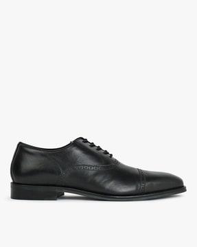 men genuine leather cap-toe oxford shoes