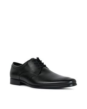 men genuine leather plain-toe derby shoes