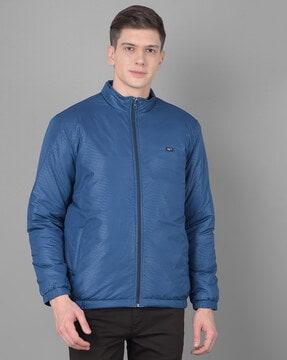 men geometric pattern jacket with zip-front