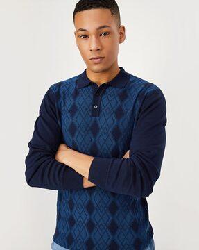 men geometric pattern regular fit polo t-shirt