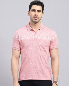 men geometric pattern regular fit polo t-shirt