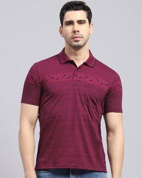 men geometric pattern regular fit polo t-shirt