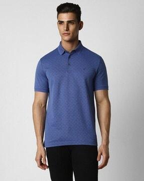 men geometric pattern regular fit polo t-shirt