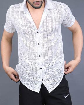 men geometric pattern regular fit shirt