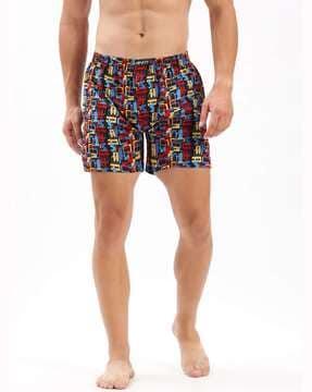 men geometric print boxers with elasticated waistband