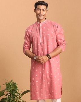 men geometric print long kurta