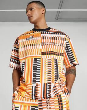 men geometric print oversized crew-neck t-shirt