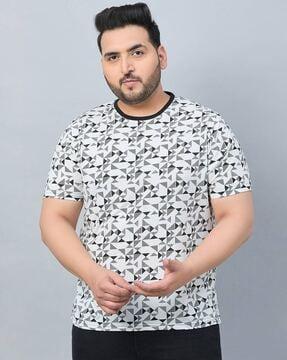 men geometric print regular fit crew-neck t-shirt