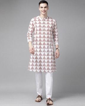 men geometric print regular fit kurta