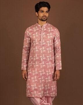 men geometric print regular fit kurta