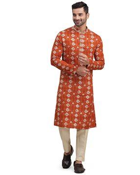 men geometric print regular fit kurta