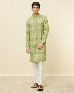 men geometric print regular fit kurta