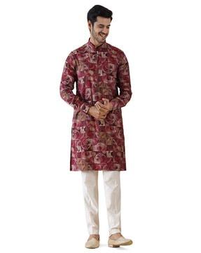 men geometric print regular fit kurta