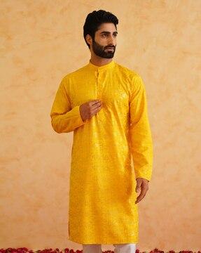 men geometric print regular fit kurta