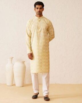 men geometric print regular fit kurta