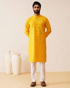 men geometric print regular fit kurta