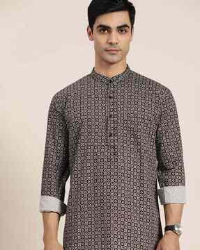 men geometric print regular fit kurta