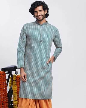 men geometric print regular fit long kurta