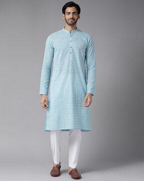 men geometric print regular fit long kurta