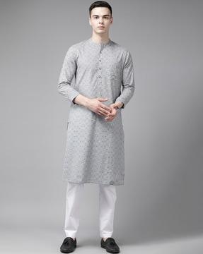 men geometric print regular fit long kurta