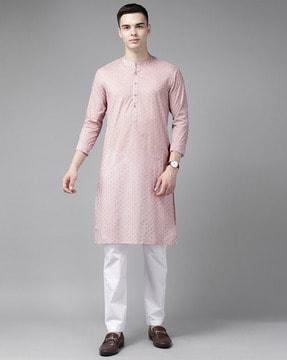 men geometric print regular fit long kurta